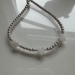 3 mother of pearl heart bracelet choose own size