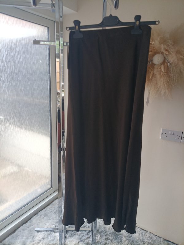 Brown satin midi skirt