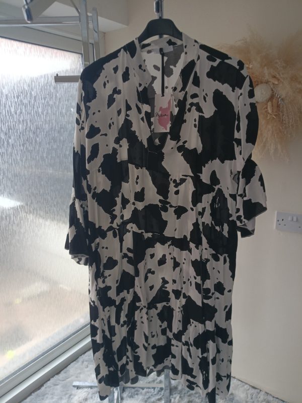 Cow print tiered midi dress