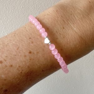 Pink agate heart bracelet with sterling silver heart