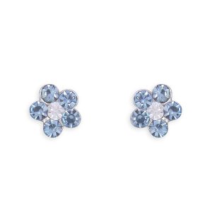 Cz blue flower studs sterling silver