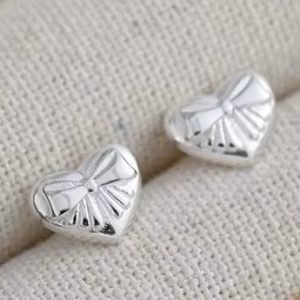 Bow heart studs sterling silver