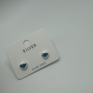 Silver heart with blue Cz studs